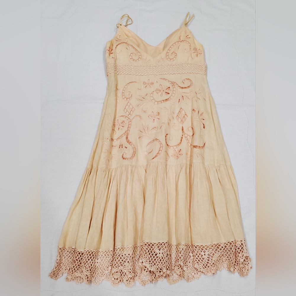 Luxe Beige Embroidered Mini Dress - Picture 3 of 4